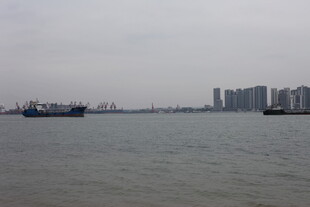 城市江边的船只与高楼