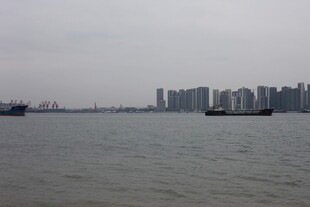 江边城市景观与江面船只