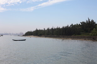 宁静河畔小船与葱郁岸景