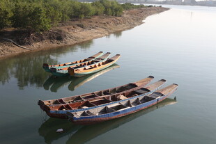 河上停泊的两艘多彩船只