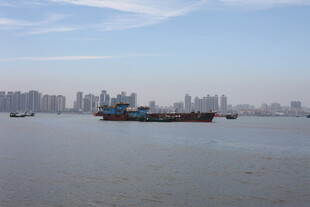 江边城市与江面船只景象