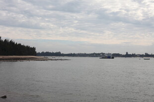 海滨风光水面船只与岸边景