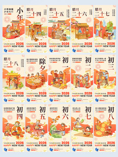 春节正月初七年俗医疗祝福海报