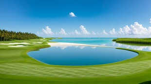 美丽高尔夫球场湖畔风光