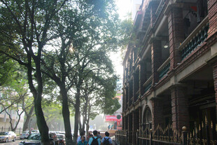 城市街道旁的建筑与行人 厦门