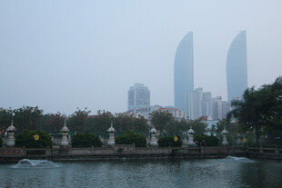 湖畔远眺双子高楼景观 厦门