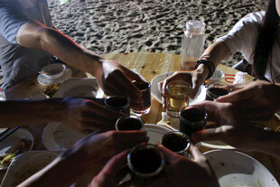 众人举杯共饮欢乐时刻