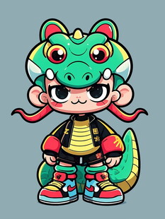 卡通鳄鱼装扮的可爱小孩