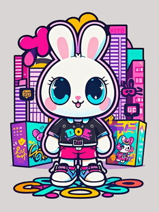 潮酷兔子置身多彩城市空间
