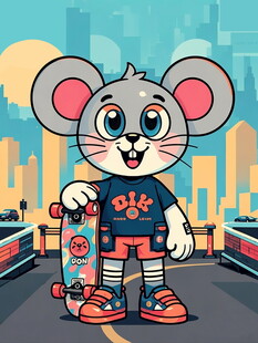 街头风萌鼠玩滑板