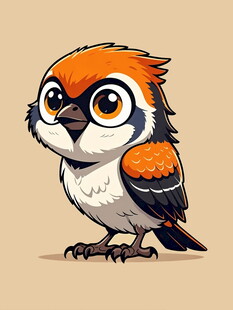可爱橙白相间小鸟插画