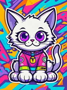 彩色背景下的可爱卡通猫咪