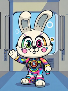 彩色兔子卡通形象打招呼