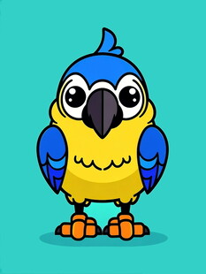 可爱蓝黄鹦鹉卡通形象