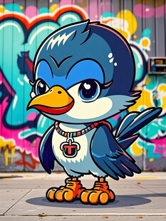 街头风蓝企鹅卡通形象