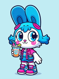 可爱蓝耳兔手持饮料