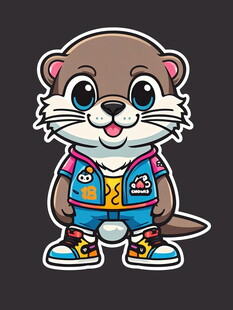 卡通海獭穿着个性服饰