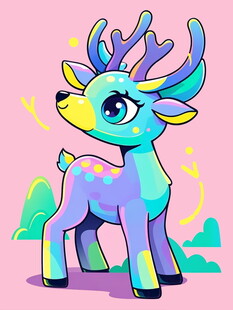 梦幻炫彩小鹿插画