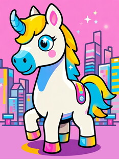 可爱独角兽于城市背景中