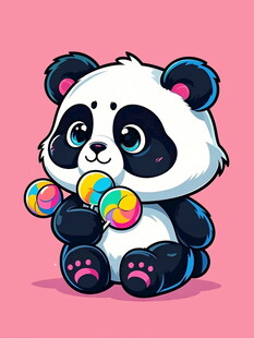 可爱熊猫玩彩色圆球