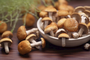 木桌上的新鲜蘑菇