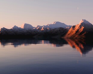 湖畔雪山壮丽黄昏美景