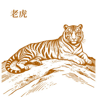 卧姿老虎线描图