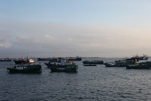 海上渔船群 暮色中的景象