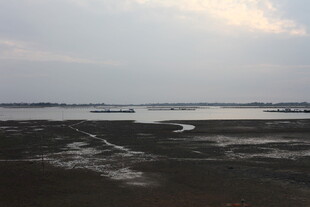 黄昏下的静谧河岸风光