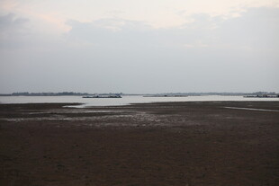 黄昏下的宁静河岸风光