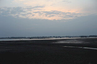 黄昏下的宁静河岸风光