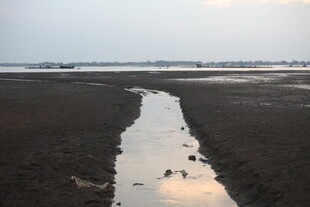 海边滩涂中的狭长积水带