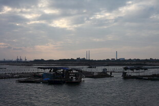 黄昏下的港口船只景象