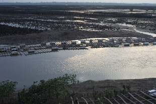 俯瞰河畔错落有致的建筑