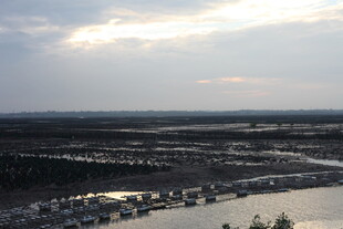 俯瞰水域旁的广袤区域