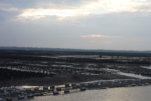 俯瞰水边城镇景观