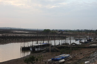 河畔码头船只停靠景象