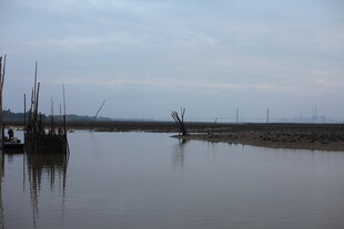 宁静水边码头的黄昏景致