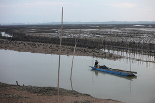 湖畔孤舟上的独行者