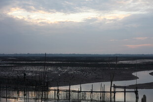 黄昏下的河畔风光