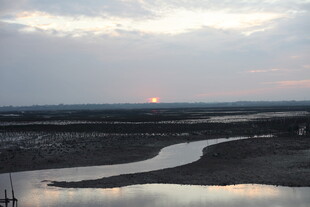 河畔夕阳下的宁静美景