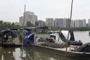 江边停泊的老旧渔船