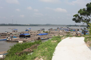 江边停泊的船只景观