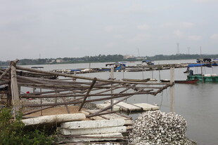 破旧木桥横跨宁静水域