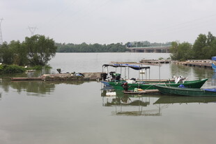 湖畔停泊的多彩小船