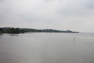 宁静湖面与远处岸边景致