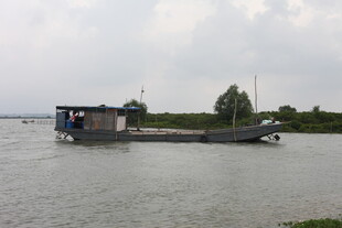 江上停泊的长形船只