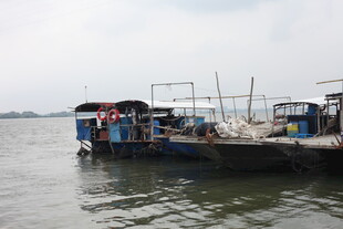 水上停泊的多彩船只