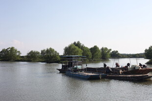 河上船只载着乘客前行