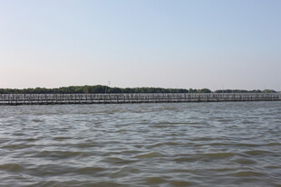 宽阔水域边的长桥风景